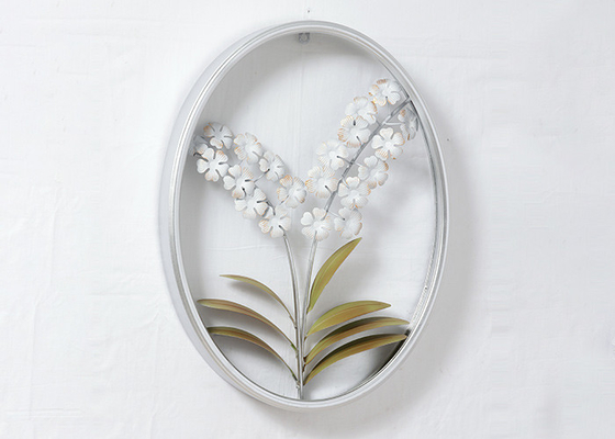 Modern Home Oval Frame Iron Silver Flower Wall Decor
