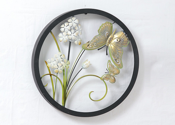 Living Room Black Round Iron 3D Butterfly Wall Art Metal