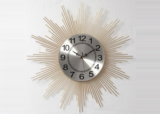 Office Decorative Gold Sun Circular Metal Wall Art Clock