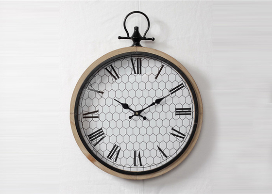 Metal Ring Classical Handcrafted Round Wooden Wall Clock