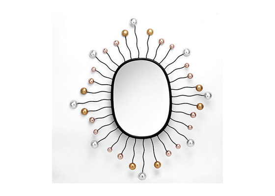 Oval Shaped Mirror Wall Decor Black Metal Frame Dotted With Gold And Silver Color