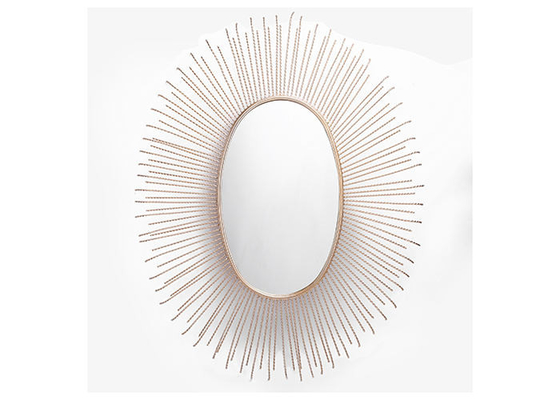 Gold Sunburst Wall Mountable Mirror Oval Sunburst Decoration Metal Frame Distressed Look