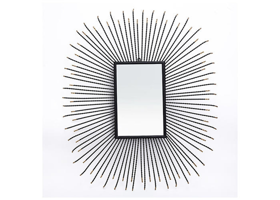 Metal Square Sunburst Wall Mirror Black Frame Dotted With Gold Color For Wall Decoration