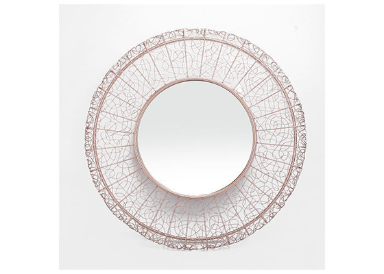 Modern Home Decor Round Mirrored Wall Art Rose Gold Hollowed-out Metal Frame