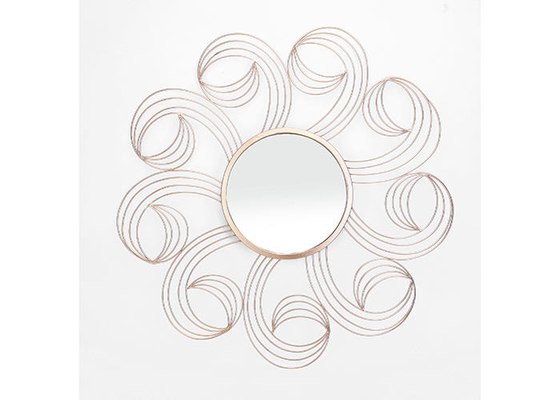 Sunflower Shape Metal Wall Art Mirror Floral Mirror Rose Gold Color For Wall