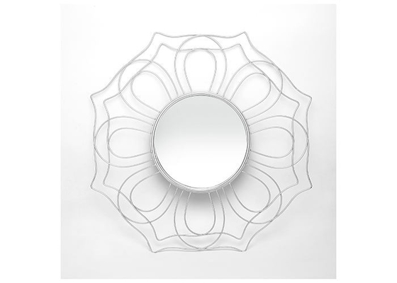 Wall Decor Mirror Silver Hexagon Metal Frame Floral Design Wall Mirror