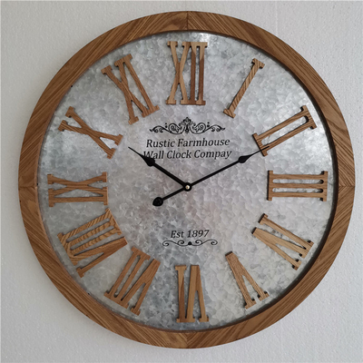 Circular Clock Antique Big Wood Digital Analog Metal Wall Art Clock