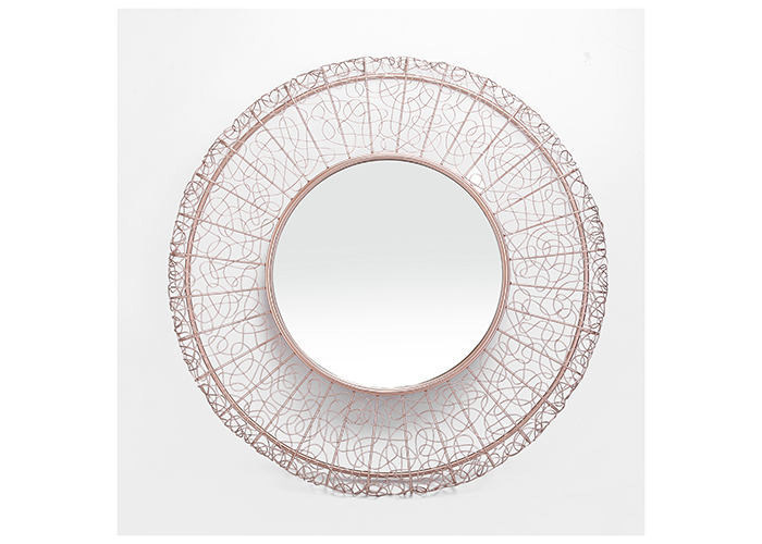 Modern Home Decor Round Mirrored Wall Art Rose Gold Hollowedout Metal