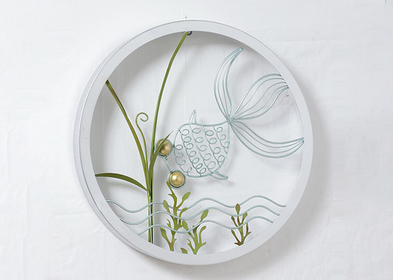 Round Frame Fish And Flower Design Metal Wall Decoration For Home