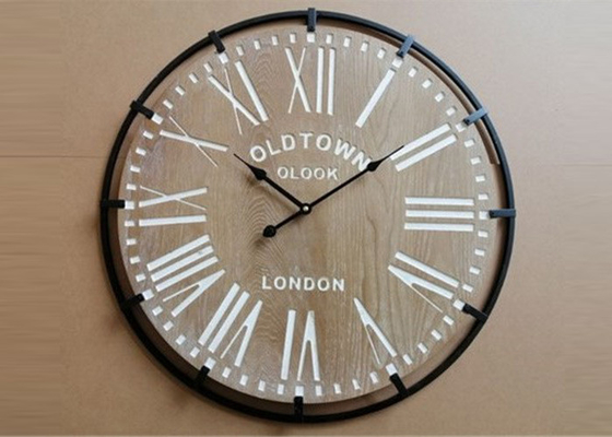 A0105 White Washed Numerals AA Battery Decorative Wooden Clocks