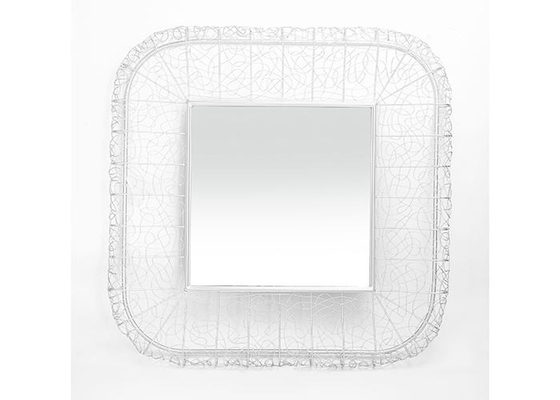 Wall Mirror Silver Square Carved Metal Frame Square Mirrored Wall Decoration