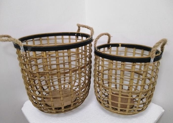 Bamboo Handmade Set Of 2 Basket Storage For Kitchen Or Bathroom