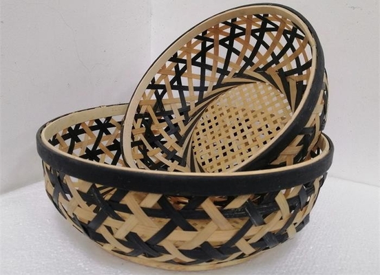 Set Of 2 Food Storage Round Vintage Bamboo Basket