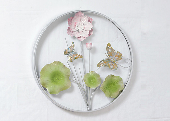 Round Frame Fish And Flower Design Metal Wall Decoration For Home