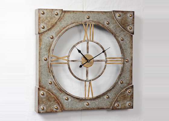 Indoor Outdoor Metal 3D Vintage Square Retro Wall Clock