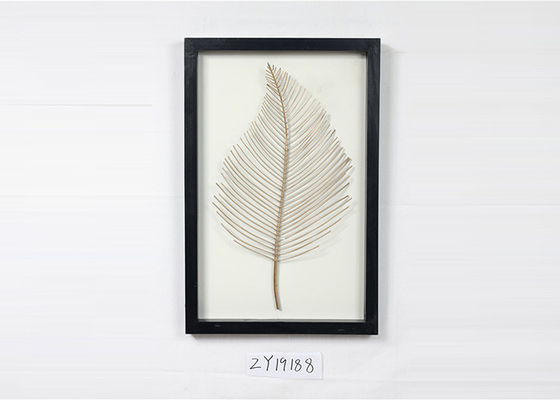 Metal Gold Leaves Black Rectangle Wooden Frame Wall Art Decoration For Home Gallery Hotel