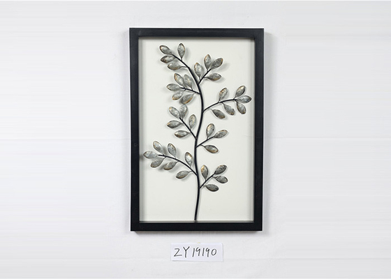 Metal Gold Leaves Black Rectangle Wooden Frame Wall Art Decoration For Home Gallery Hotel