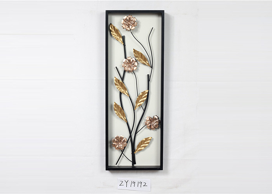 Metal Gold Leaves Black Rectangle Wooden Frame Wall Art Decoration For Home Gallery Hotel