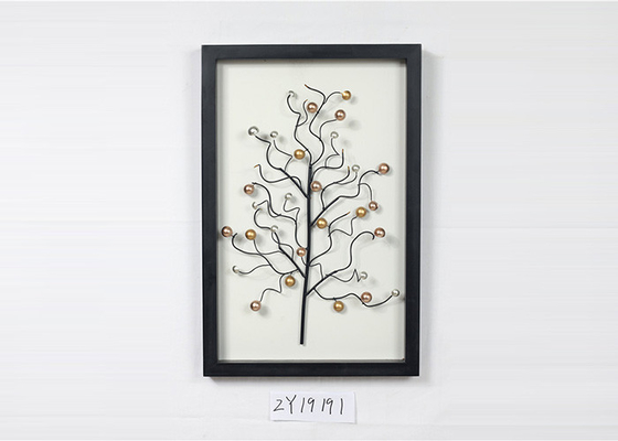 Metal Gold Leaves Black Rectangle Wooden Frame Wall Art Decoration For Home Gallery Hotel