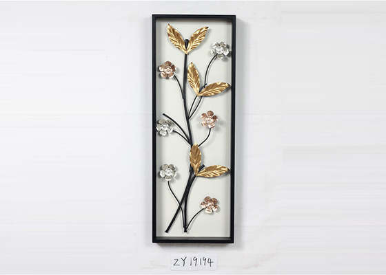 Wooden Framed Metal Floral Design Wall Art Decoration For Home Gallery Hotel