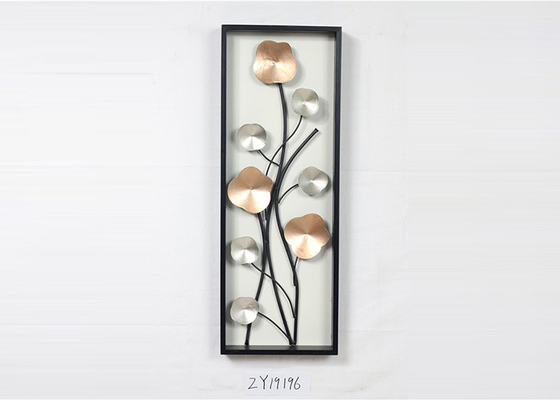 Wooden Framed Metal Floral Design Wall Art Decoration For Home Gallery Hotel