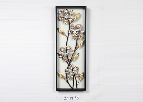 Wooden Framed Metal Floral Design Wall Art Decoration For Home Gallery Hotel