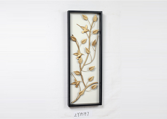 Wooden Framed Metal Floral Design Wall Art Decoration For Home Gallery Hotel