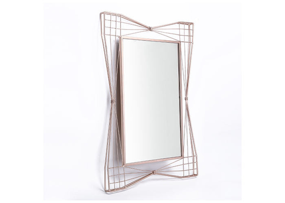 Modern Home Decor Rectangle Mirrored Wall Art Rose Gold Hollowed-out Metal Frame