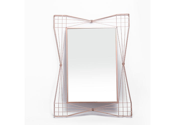 Modern Home Decor Rectangle Mirrored Wall Art Rose Gold Hollowed-out Metal Frame