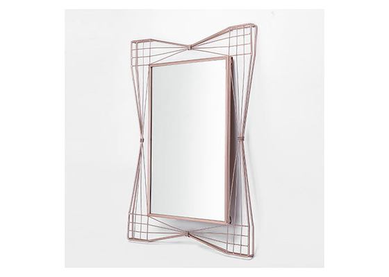 Modern Home Decor Rectangle Mirrored Wall Art Rose Gold Hollowed-out Metal Frame