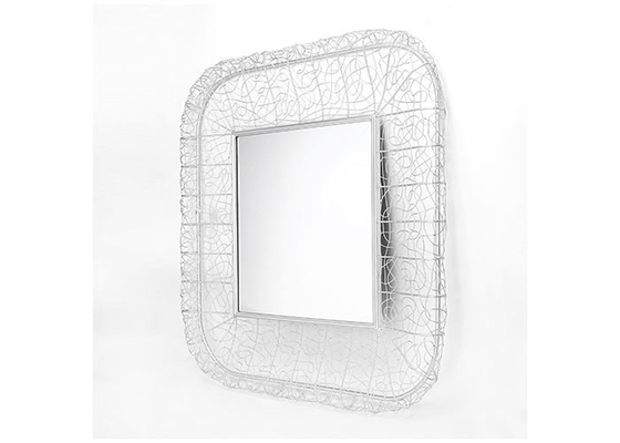 Wall Mirror Silver Square Carved Metal Frame Square Mirrored Wall Decoration