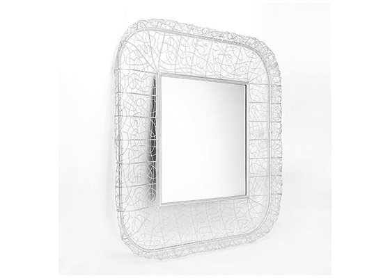 Wall Mirror Silver Square Carved Metal Frame Square Mirrored Wall Decoration