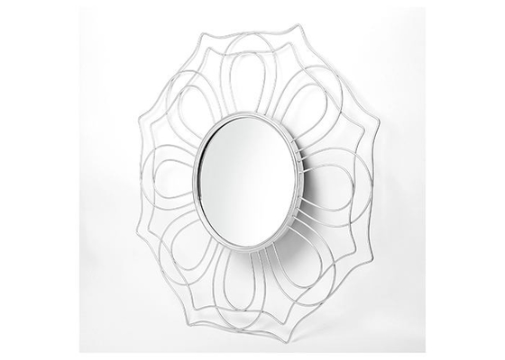 Wall Decor Mirror Silver Hexagon Metal Frame Floral Design Wall Mirror