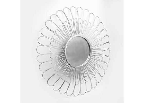 Floral Wall Art Mirror Silver Layered Metal Frame Mirrored Wall Decor