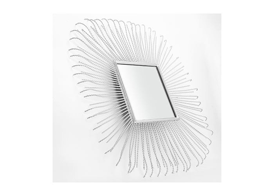 Square Sunburst Wall Art Mirror Silver Layered Metal Frame Mirrored Wall Decor