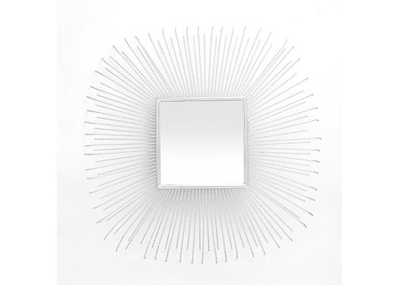 Square Sunburst Wall Art Mirror Silver Layered Metal Frame Mirrored Wall Decor