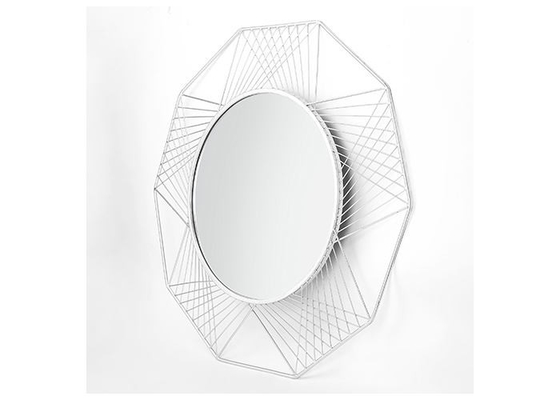 Large Size Round Mirror Silver Decagonal Metal Frame Decorative Wall Mirror