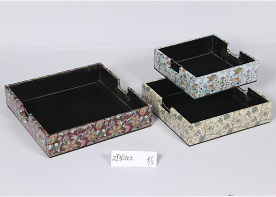 Bathroom 3 Sets PU Leather Printed Wooden Food Tray