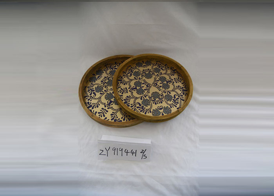 Retro Metal Printed Entryway Table Wooden Food Tray