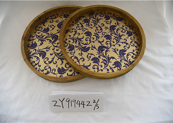 Retro Metal Printed Entryway Table Wooden Food Tray