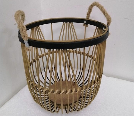 ZHONGYI Set Of 2 Round Bamboo Floor Baskets With Rope Handle, Brown