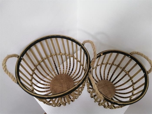 Brown Round Vintage Bamboo Basket Set