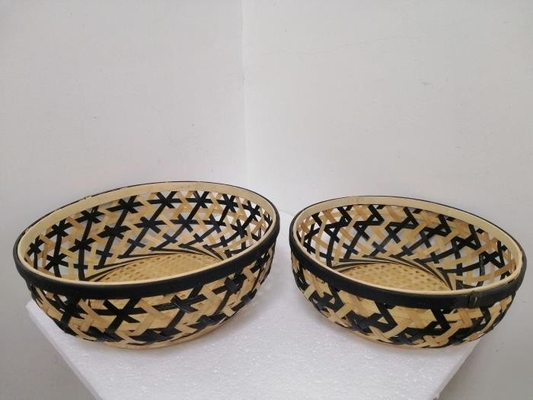 Set Of 2 Food Storage Round Vintage Bamboo Basket