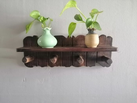 Wall Floating Shelf Wall Mounted Coat Rack 15.75 Inch, Dark Brown