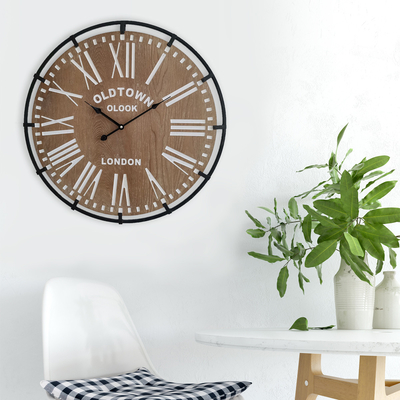 A0105 White Washed Numerals AA Battery Decorative Wooden Clocks